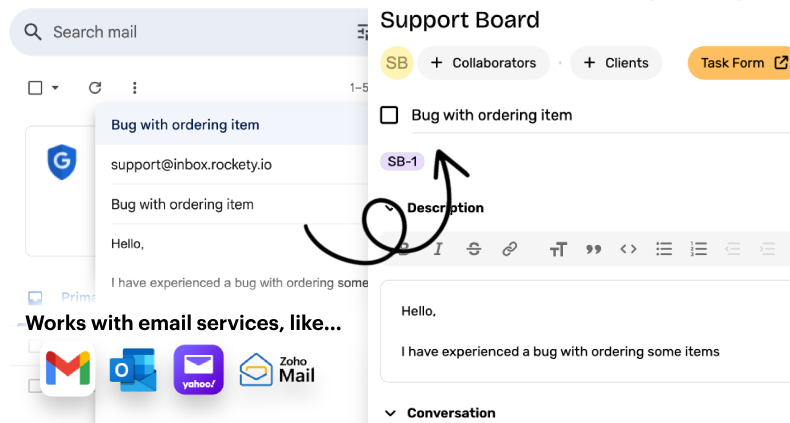 Screenshot of the Email to Task feature
