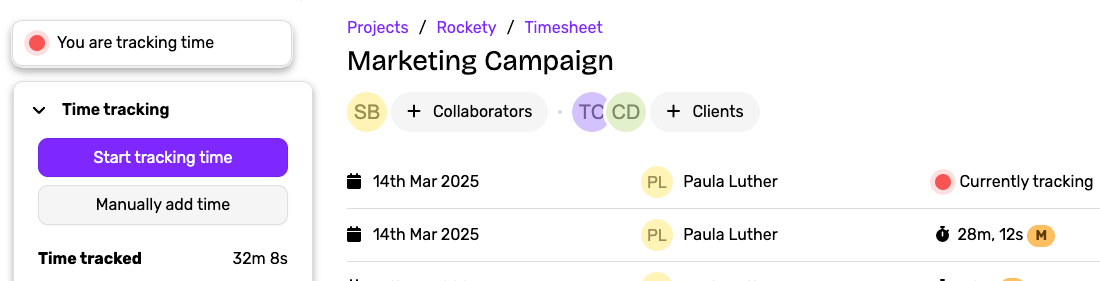 Screenshot of the Timesheet feature