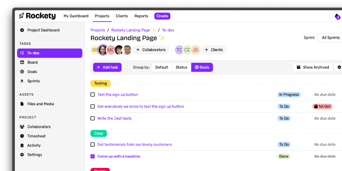 Screenshot of the To-dos view feature